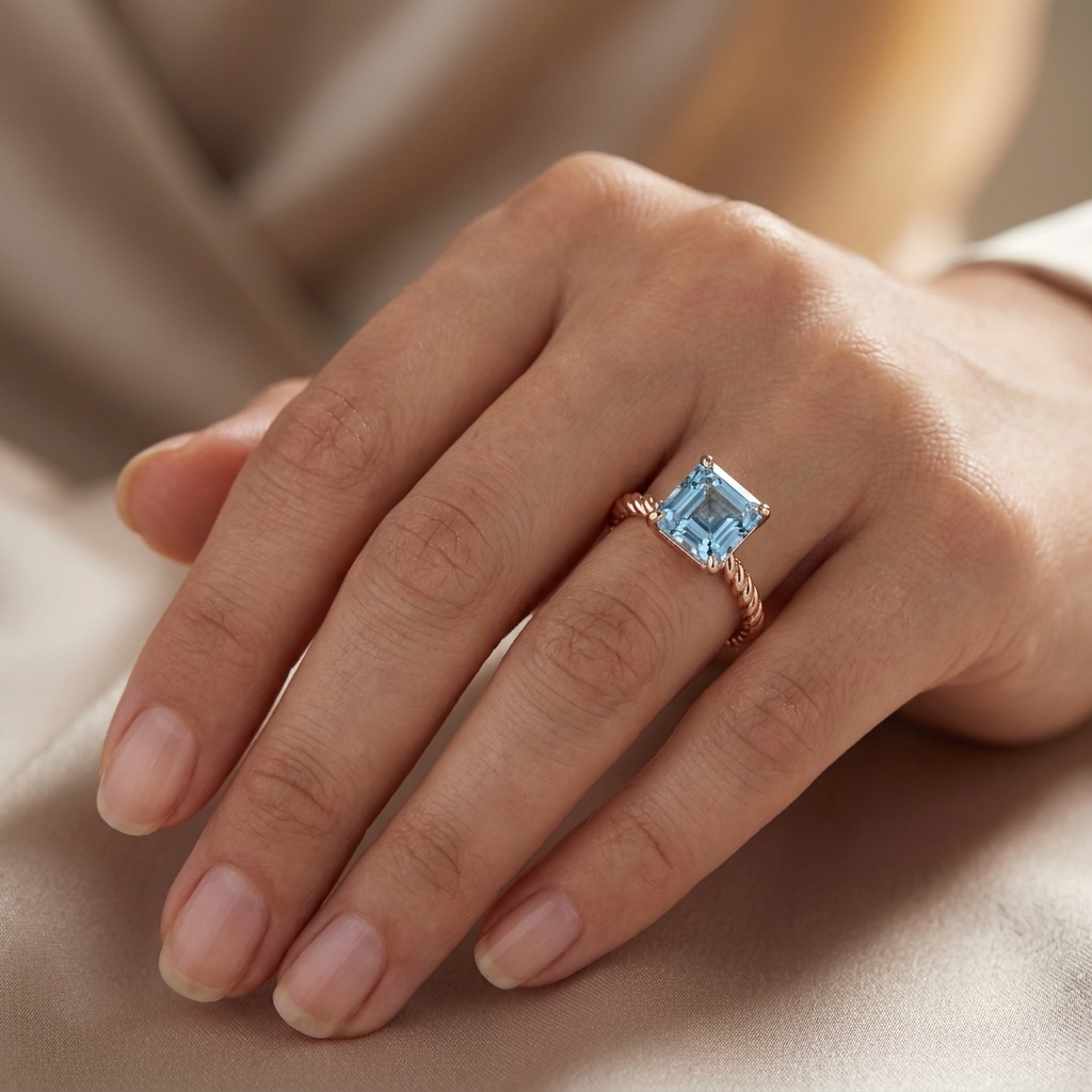 Aquamarine ring on silk